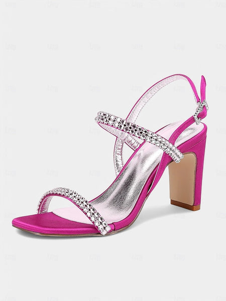 – Sandals Bridal White Women's Rhinestone Heel Block Prom FashionChic