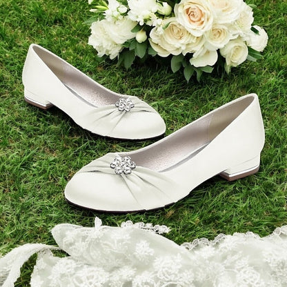 Blue Light Rhinestone Wedding Flats Women's Satin with FashionChic