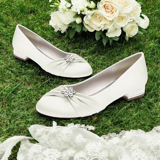 Blue Light Rhinestone Wedding Flats Women's Satin with FashionChic