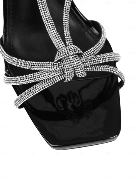 Toe Heels Stiletto with Rhinestone Women's Square Strappy FashionChic