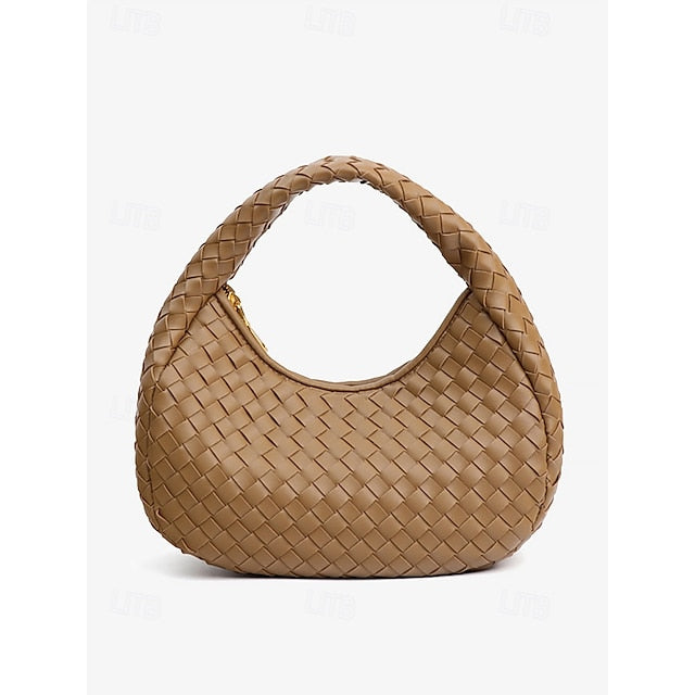 – Leather Round Woven Chic Women's Elegant Ivory Hobo Bag FashionChic