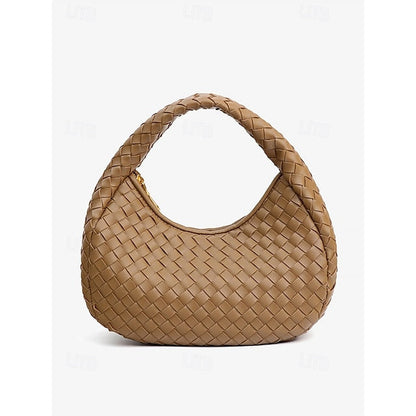 – Leather Round Woven Chic Women's Elegant Ivory Hobo Bag FashionChic