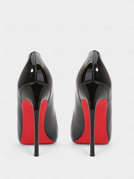 High – Soles Pointed Heels Patent Red with Leather Black Toe FashionChic
