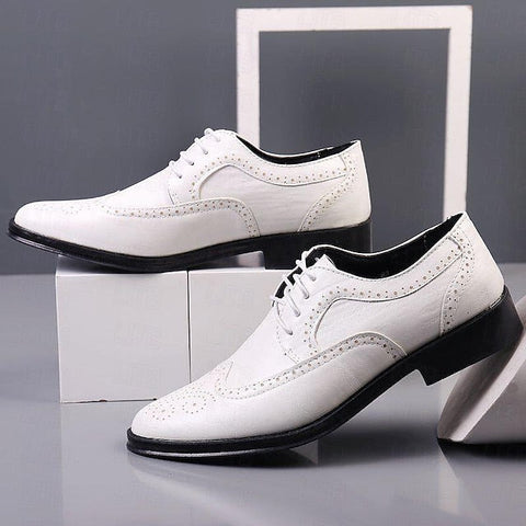 Brogue Formal Oxford - Shoes White Dress Men's Classic FashionChic