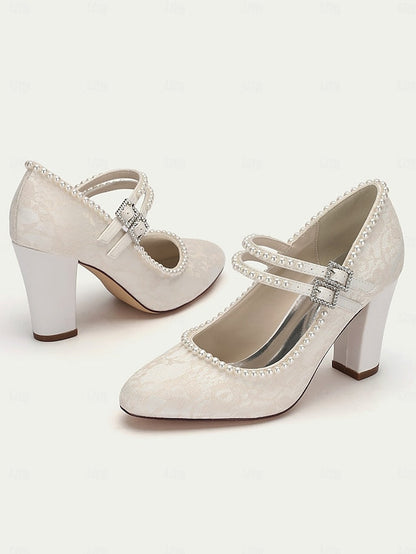 Heels Embellished Purple Mary Pearl Women's Jane - Lace FashionChic