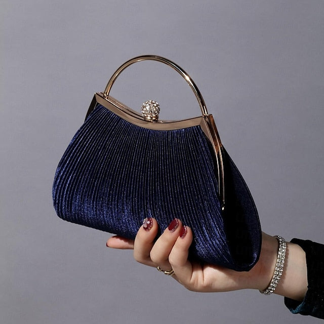 Elegant Clutch Navy – Blue Evening Pleated Women's Velvet FashionChic