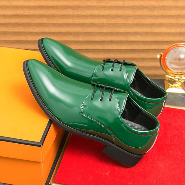 for Formal Green Glossy Men Lace-Up Shoes Patent Leather – FashionChic