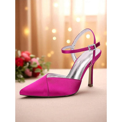 Women's Green - Ankle Strap Heels Satin with Stiletto FashionChic