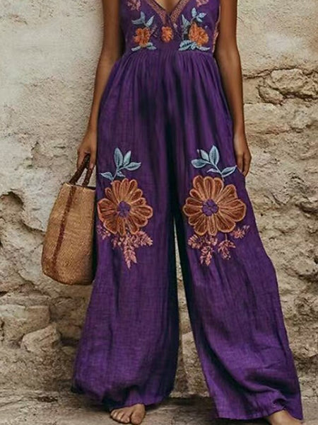 Women's Normal Jumpsuit Streetwear Floral Sleeveless V Neck