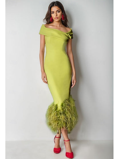 Cocktail Wedding Feather Column Elegant Dress Formal Dresses FashionChic