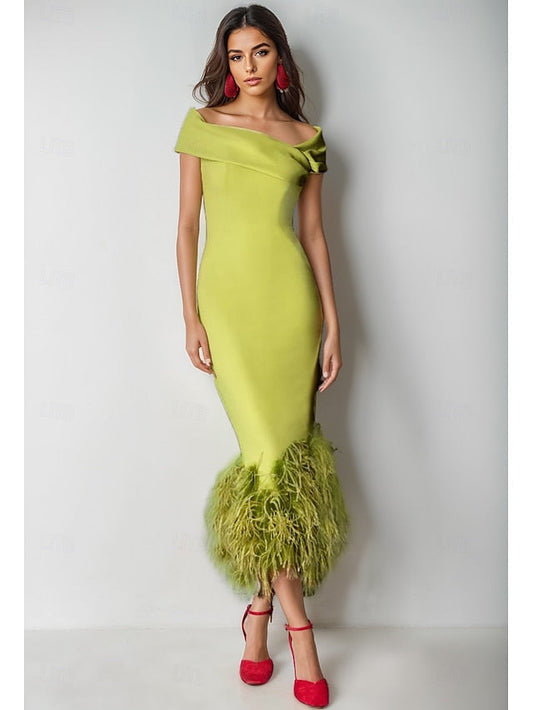 Cocktail Wedding Feather Column Elegant Dress Formal Dresses FashionChic