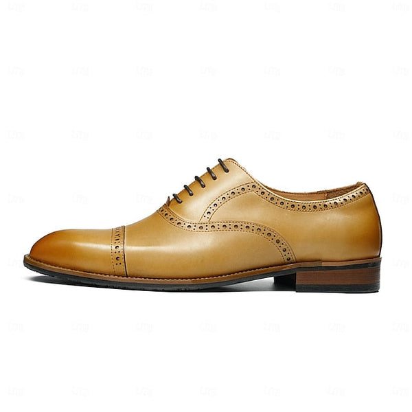 Leather Light Shoes Genuine Wingtip Oxford with Men's Brown FashionChic