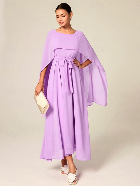 Women's Wedding Guest Cocktail Dress A Line Maxi  Chiffon FashionChic