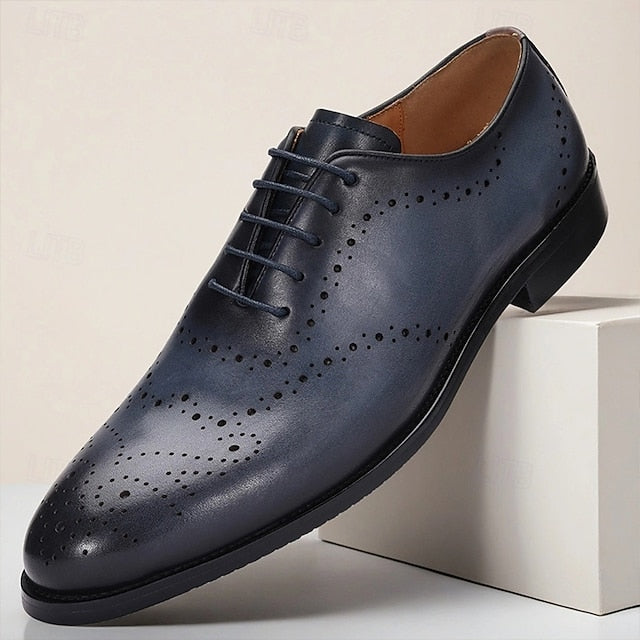 Classic Dress Genuine Blue Oxford Men's Navy Cowhide Shoes FashionChic