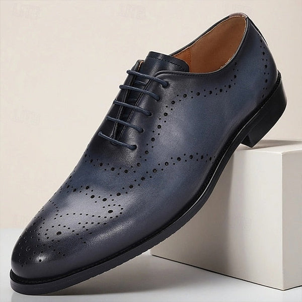 Classic Dress Genuine Blue Oxford Men's Navy Cowhide Shoes FashionChic