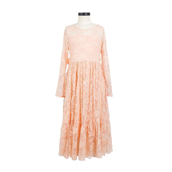 Girl Flower Colored Dress Girls' Long Kids Solid FashionChic