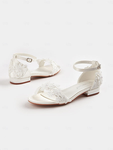 – Elegant Wedding Bridal Flat Women's Sandals Lace White FashionChic