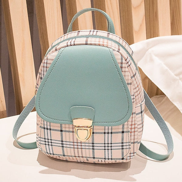 Leather Backpack Mini Buckle – with and Stylish Plaid Flap FashionChic