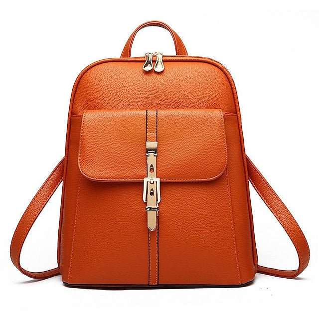 Women's Lock Black Leather Faux Purse Backpack with Gold FashionChic