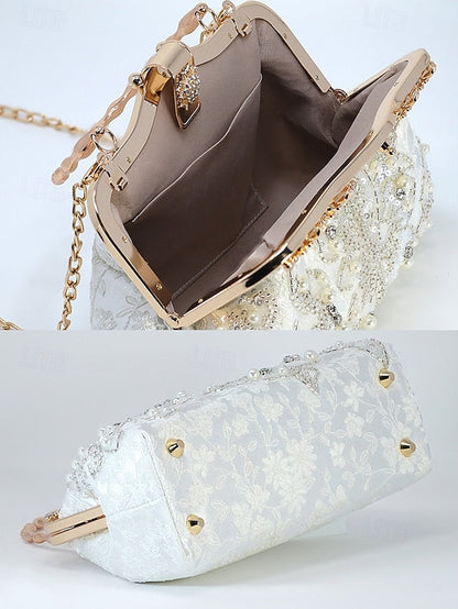 Handbag Floral Pearl and Evening White Lace Elegant with FashionChic
