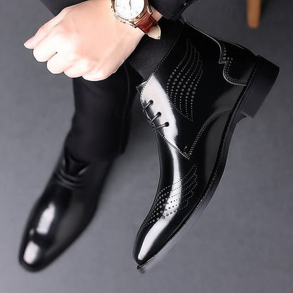 Wingtip Glossy Brogue Burgundy Leather Men's Ankle Faux FashionChic