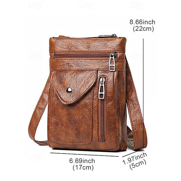 Leather Vintage Multi-Pocket Crossbody Women's Faux - Bag FashionChic