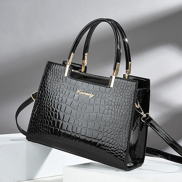 Black Crocodile Pattern Women's Elegant Handbag Leather | FashionChic