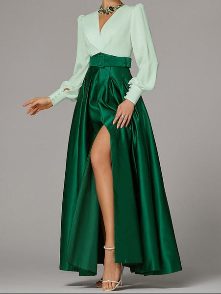 Wedding Guest Evening High Split Floor A-Line Formal Gown Dress FashionChic