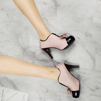 Boots Two-Tone with Heeled Bow-Embellished Ankle Women's FashionChic