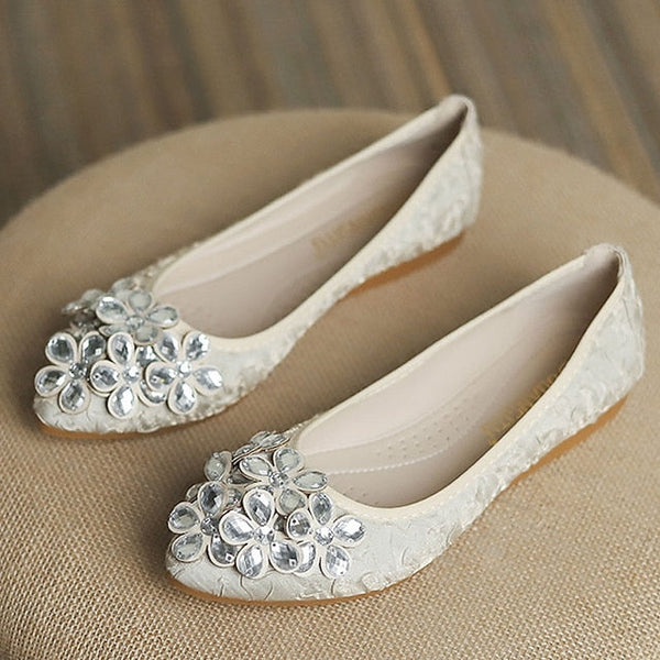 Crystal Flats Embellished Women's Wedding Floral Foldable - FashionChic