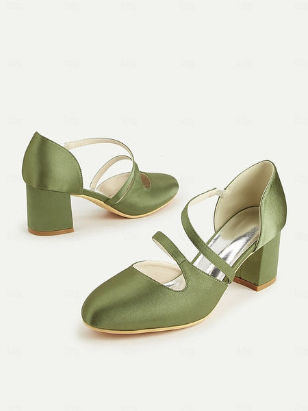 Green Elegant Women's Mary Heels 1950s Jane Satin Block – FashionChic