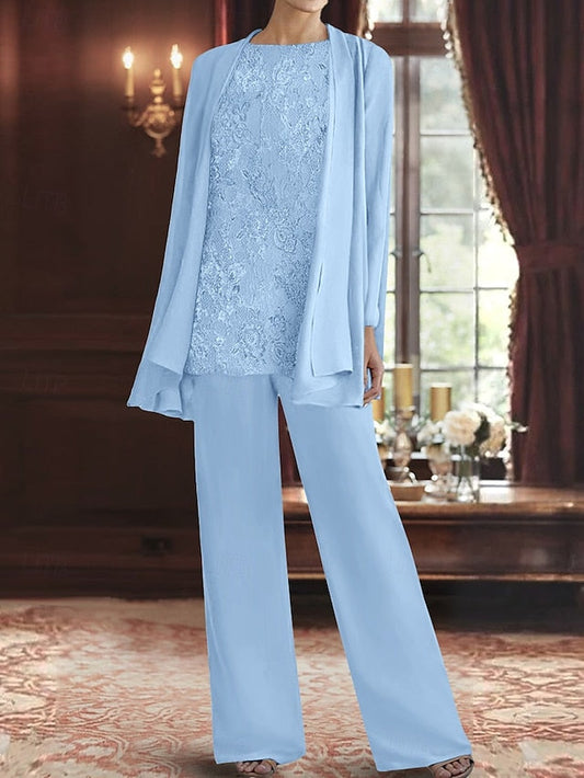 Neck Elegant Piece 3 Pantsuit Crew of Mother Dress the Bride FashionChic