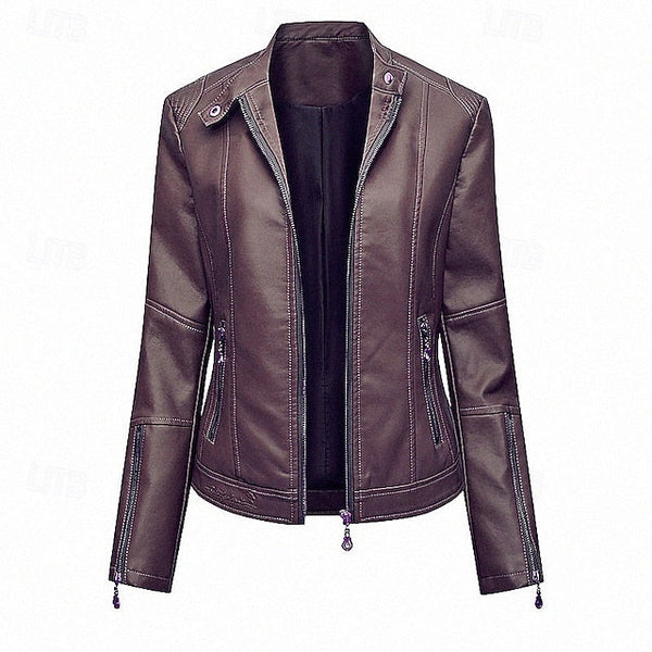 Pocket Jacket Zipper Comfortable Faux Leather Women's FashionChic