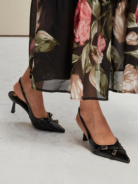 Heels Black with Elegant Women's Pointed Toe Slingback FashionChic