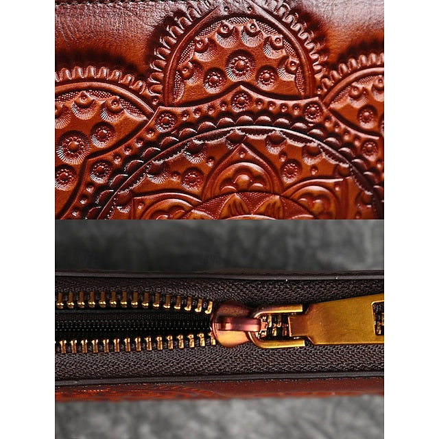 Handmade with elegant mandala leather wallet continental pattern FashionChic