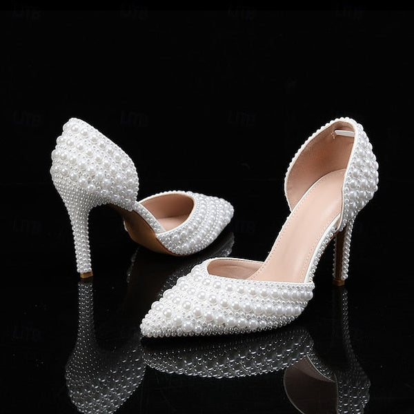 Set Heels Bag Stiletto Clutch White and Pearl – Women's FashionChic