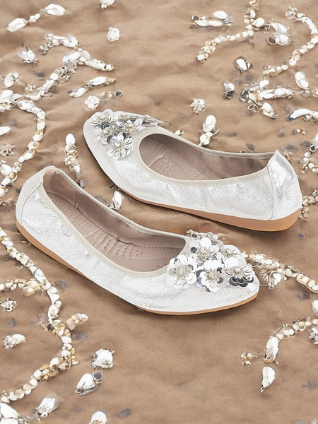 Women's – Floral Embellished Comfortable Foldable Flats FashionChic