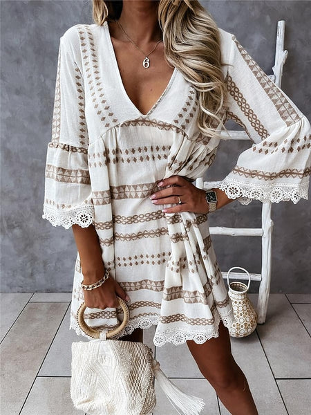 Women's Mini Dress Casual Dress Long Sleeve Boho Dress