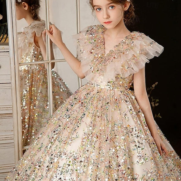 Flower Kids Solid Dress Color 3/4 Girl Girls' Party FashionChic