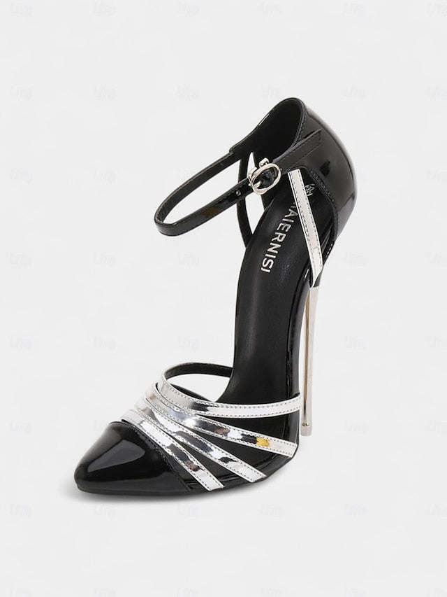 Women's Leather Patent Heels Stiletto and - Black Red FashionChic