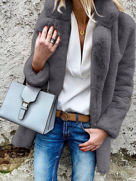 Coat Going Collar Women's Casual Comfortable Warm Plain Fur FashionChic