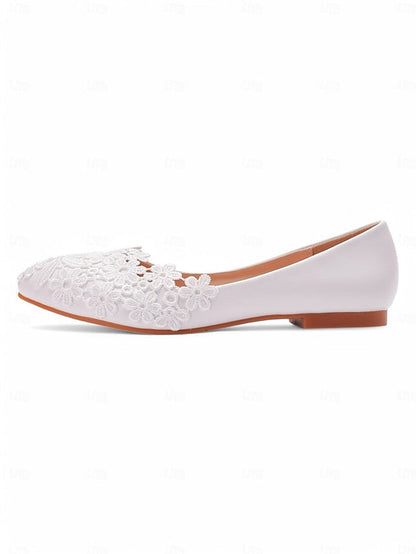 White – Elegant Women's Flats Lace Ballet Brides for FashionChic