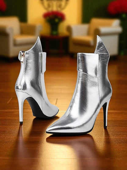 Ankle Pointed Gold Women's Toe - Metallic Boots Stiletto FashionChic