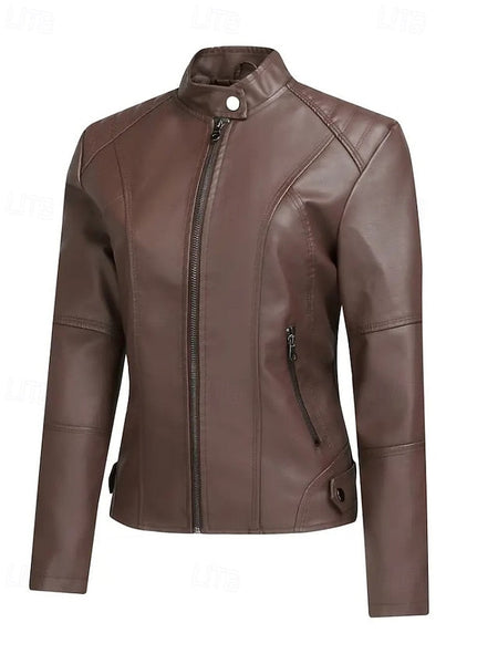 Comfortable Zipper Leather Faux Pocket Women's Jacket FashionChic