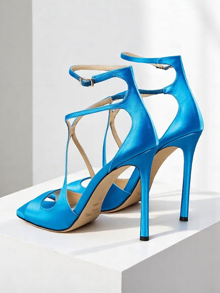 Stiletto Crisscross Heels Elegant - Women's Satin Lavender FashionChic