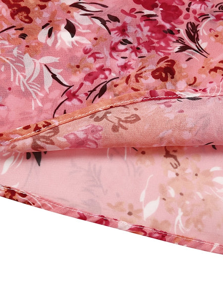 Women's Swing Dress Maxi long Dress Pink Long Sleeve Floral