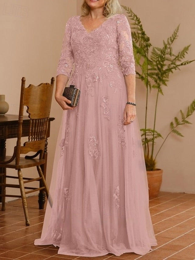 of V Mother Wedding Guest Dress A-Line the Neck Bride Elegant FashionChic