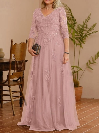 of V Mother Wedding Guest Dress A-Line the Neck Bride Elegant FashionChic