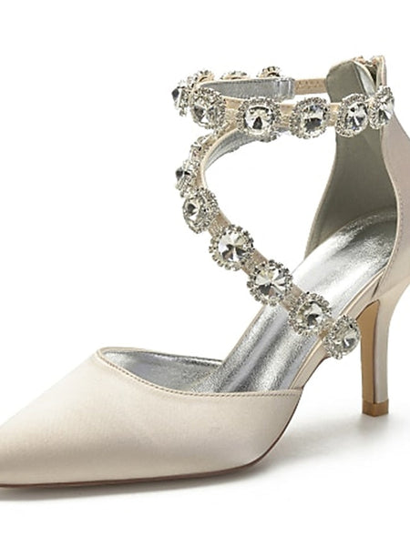 Purple Rhinestone Satin High Women's Shoes Heel with FashionChic