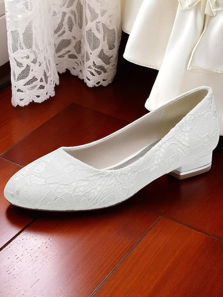 Flats Women's Wedding Lace Ivory Heel Low FashionChic